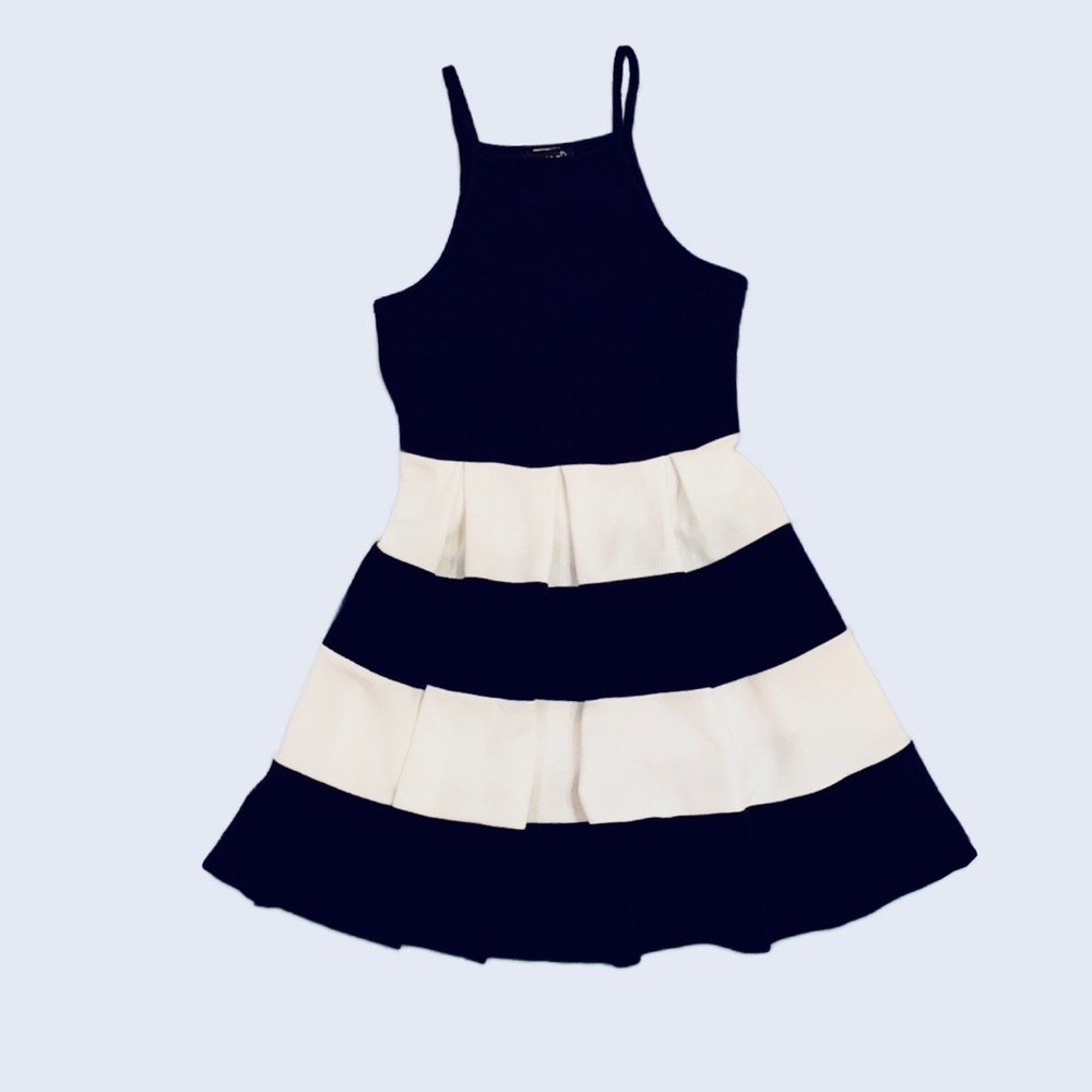 Navy & White Dress Small Spaghetti Strap Color Block
